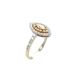 14k White Gold Marquees & Round Yellow Diamond Ring Size 7