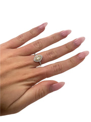 14k White Gold Marquees & Round Yellow Diamond Ring Size 7