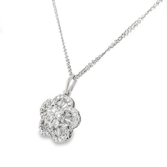14k White Gold Floral Diamond Necklace With Double Chain