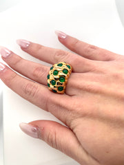 18k Yellow Gold Dome Cabusion Emerald Ring Size 8