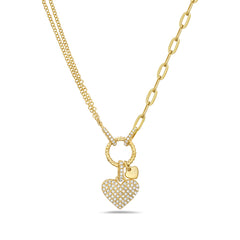 14k Yellow Gold Cable and Paper Clip Chain Necklace with Pave Hart Pendant