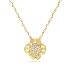 14k Yellow Gold Fluted Clover with Pave Diamonds
