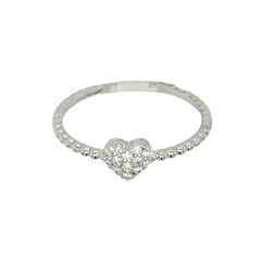 14k White Gold Small Heart Ring with Pave Diamonds