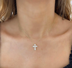 14k Yellow Gold Cross Necklace with 6 Lab Grown Diamonds