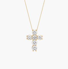 14k Yellow Gold Cross Necklace with 6 Lab Grown Diamonds