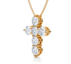 14k Yellow Gold Cross Necklace with 6 Lab Grown Diamonds