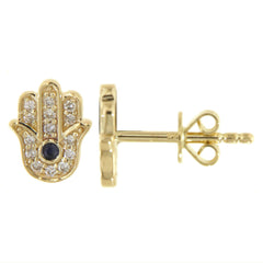 14k Yellow Gold Sapphire and Diamond Hamsa Studs