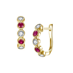 14k Yellow Gold Ruby and Diamond Huggies