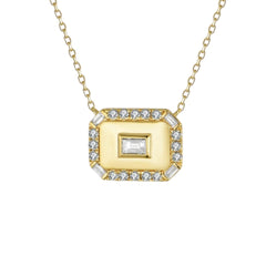 14k Yellow Gold Rectangle Necklace with Diamonds