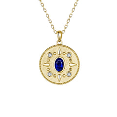 14k Yellow Gold Round Pendant with Sapphire and Diamonds