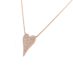 14k Pink Gold Pave/Medium Heart Pendant 16”-18”