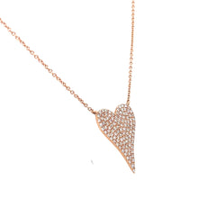 14k Pink Gold Pave/Medium Heart Pendant 16”-18”