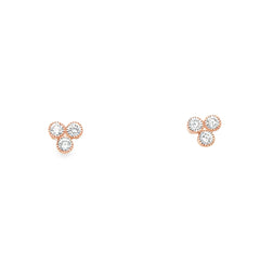 14k Rose Gold Three Flower Shaped Diamond Studs
