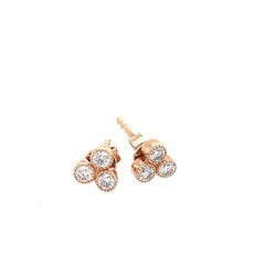 14k Rose Gold Three Flower Shaped Diamond Studs