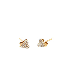 14k Yellow Diamond Small Heart Studs