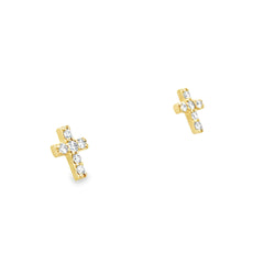 14k Yellow Gold Small Cross Diamond Studs