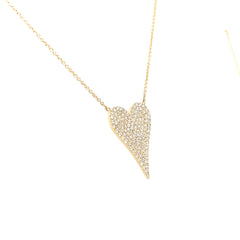 14k Yellow Gold Large Heart Pave Diamond Necklace 18'' Chain