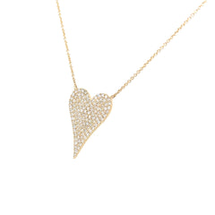 14k Yellow Gold Large Heart Pave Diamond Necklace 18'' Chain