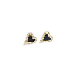 14k Yellow Gold Heart Diamond & Black Onyx Studs