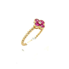 14k Yellow Gold Pink Flower Diamond Ring Size 7