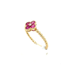 14k Yellow Gold Pink Flower Diamond Ring Size 7