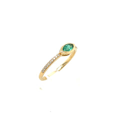 14k Yellow Gold Marquise Emerald Bezel Set Ring Size 6.5