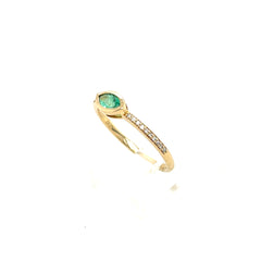 14k Yellow Gold Marquise Emerald Bezel Set Ring Size 6.5